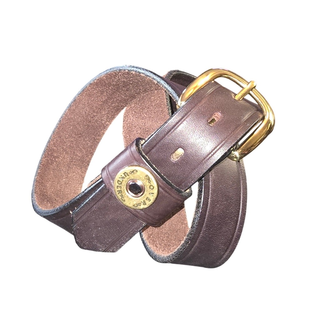 Over Under Leather Belt Men 30 Brown Shotgun Shell Brass Buckle Made in USA